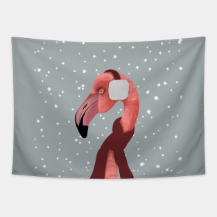 Snowy Winter Flamingo Tapestry