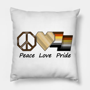 Peace, Love, and Pride design in Gay Bear pride flag colors Pillow