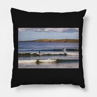 Surfing at Manorbier in Pembrokeshire Pillow