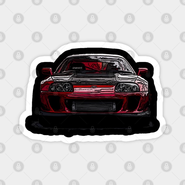 Blazing Hot: Red Supra Front Fiery Front Body Posterize Car Design Magnet by GearHead Threads