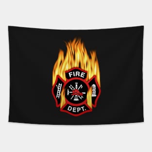 Flaming Red Firefighter Badge Tapestry