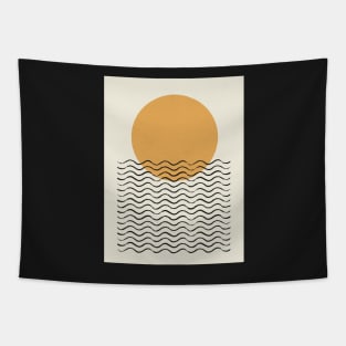 Ocean Wave Gold Sunrise - Mid century modern Tapestry