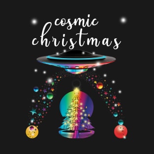 Cosmic Rainbow Christmas Moon and Stars T-Shirt