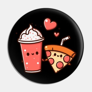 Kawaii Pepperoni Pizza and Milkshake Couple | Cute Kawaii Food Art for Couples Pin