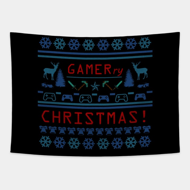 Christmas Cool Colours Ugly Sweater Tapestry by euglenii