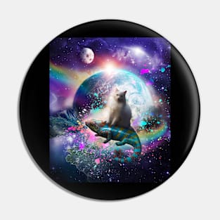Kitty Cat Riding Rainbow Chameleon Lizard In Space Universe Pin