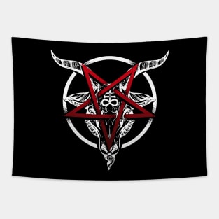 Satan Baphomet, goat and reversed pentagram star. Tapestry