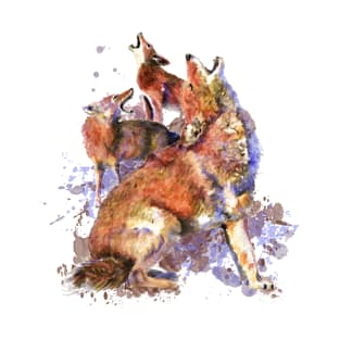 Watercolor Howling Coyote Animal Art T-Shirt