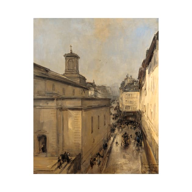 View of Notre Dame de Lorette and Rue Flechier in Paris by Antoine Vollon by Classic Art Stall