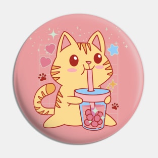 Kawaii Cat Strawberry Boba Tea Pin