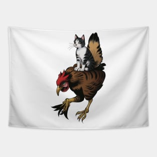 Cute Cat Riding Chicken Tapestry