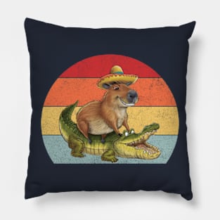 Funny Capybara Riding On a Crocodile Cute animals Pillow