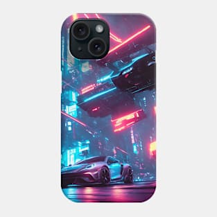 Dark Neon City Sports Car Phone Case