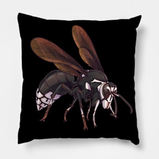 Bald faced hornet Insect Detailed Drawing Pillow