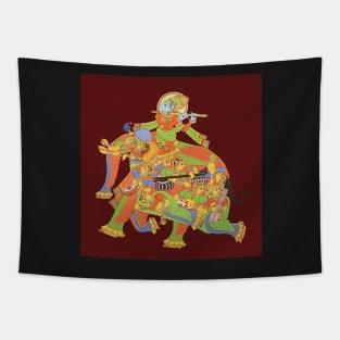 Krishna and female forming an elephant , Krishna Narikunjar, colorful handmade Tapestry