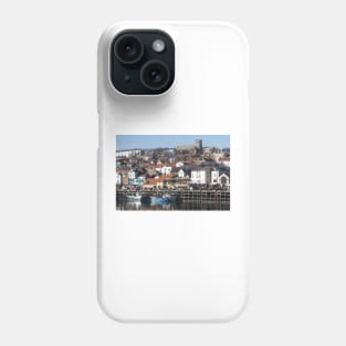 Fishing boats moored along Scarborough Sea Front, Yorkshire, UK Phone Case