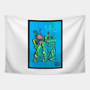 Inventor Ape and Robot 032 Tapestry