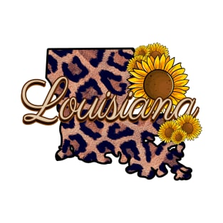 Louisiana State Leopard Print Sunflower Pride T-Shirt