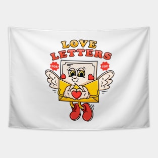 Love letters, cute cartoon character envelopes containing flying love letters Tapestry