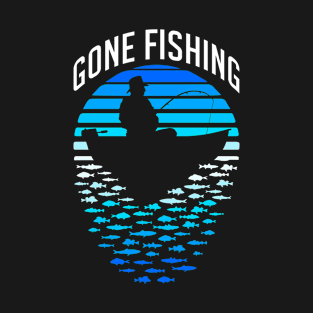 Gone Fishing Retro Sunset Funny Fisherman Dad And Boat T-Shirt