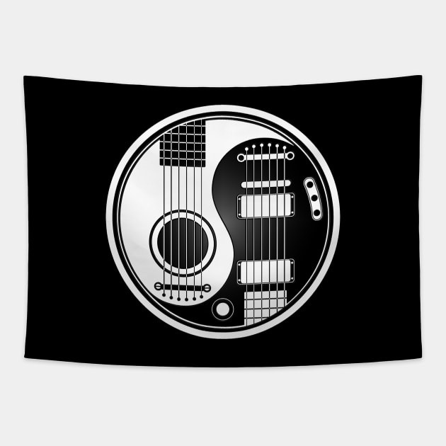 White and Black Acoustic Electric Guitars Yin Yang Tapestry by jeffbartels