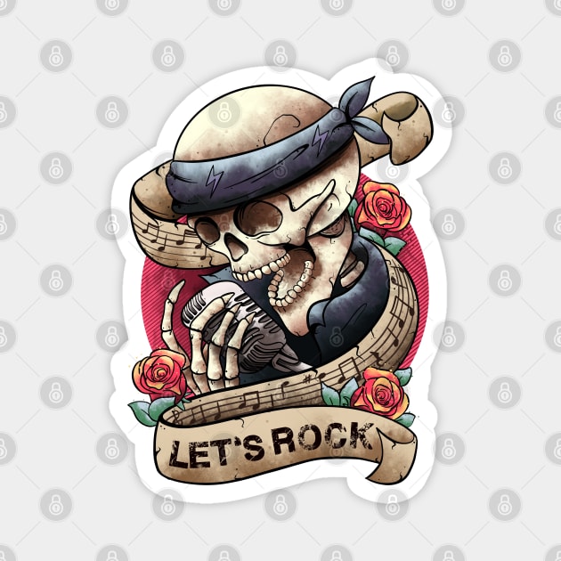 Lets Rock Rock&Roll Skeleton Hand Vintage Retro Rock Concert Magnet by MerchBeastStudio