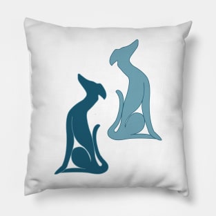 Greyhound Sitting Blue Pillow