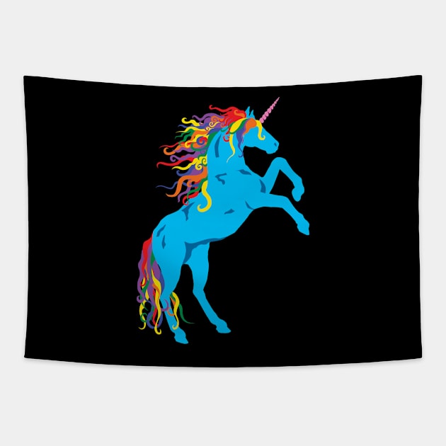 Rainbow Maned Cyan Pride Unicorn Tapestry by PeregrinusCreative