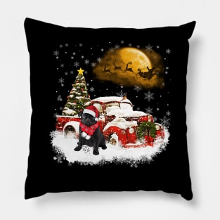 Red Truck Xmas Tree Black Pug Christmas Pillow