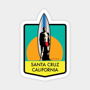 Santa Cruz California Surfer Statue Bill Lidderdale Sticker Sunset lite Green Magnet