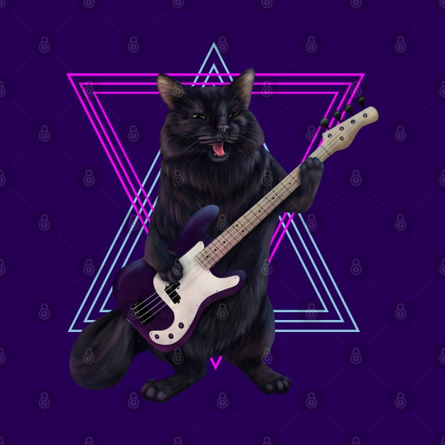 Cat playing bass guitar by Mehu Art