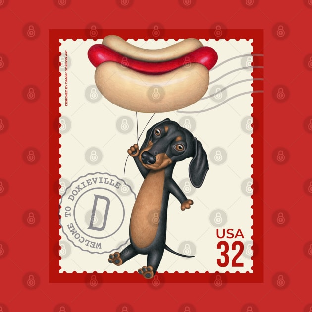 Cute Dachshund Doxie Dog with Hotdog Balloon by Danny Gordon Art