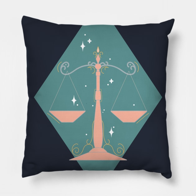 Libra Scales (Teal) Pillow by VenusAndMoon