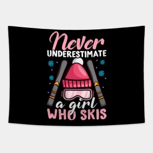 Never Underestimate a Girl who Skis I Winter Skiing design Tapestry