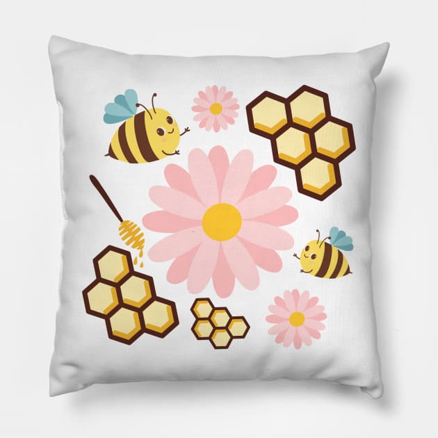 Spring Bee Honey Comb Pattern Design Pillow by Arch4Design