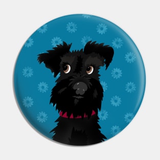 Black Miniature Schnauzer Dog with Blue Daisies Pin