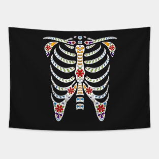 Halloween Day of Dead Skeleton Flowers Decorated Tapestry