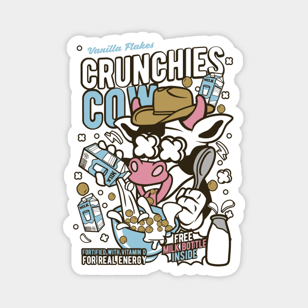 Retro Cartoon Cereal Box // Crunchies Cow // Funny Vintage Breakfast Cereal Magnet by SLAG_Creative