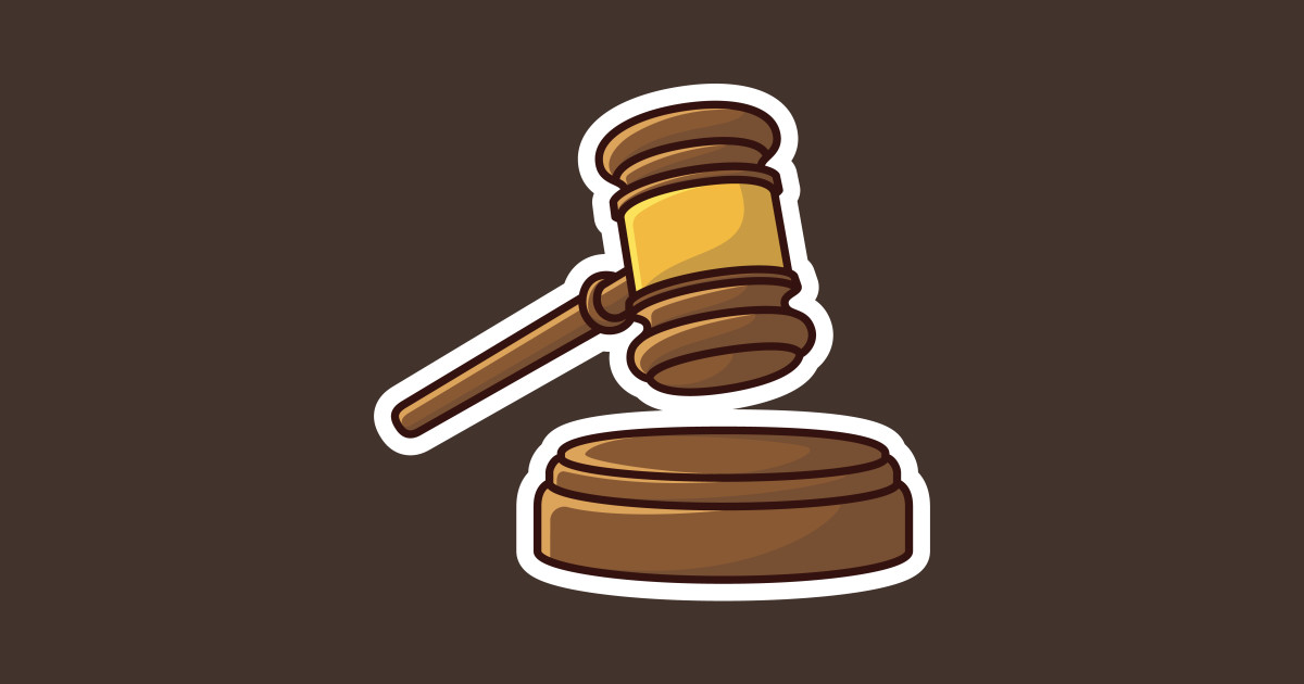 Wooden Judge Gavel and Soundboard Sticker vector illustration. Justice