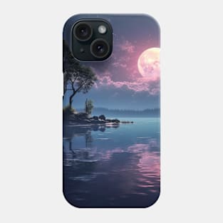 Moon Calm Lake Serene Landscape Surreal Phone Case