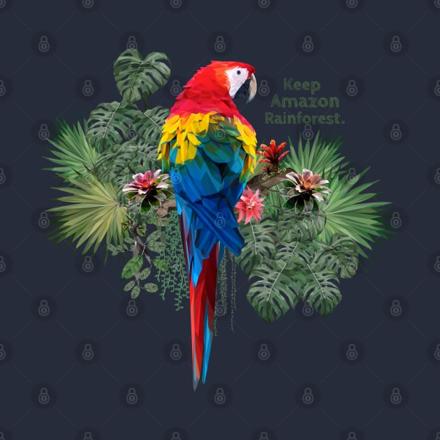 Polygonal art of macaw birds with keep amazon wording. by Lewzy Design