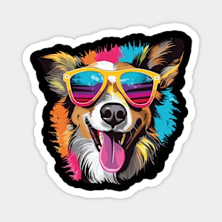 Colorful Happy Dog Wearing Sunglasses Graphic Design Magnet