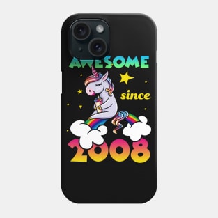 Cute Awesome Unicorn Since 2008 Rainbow Gift Phone Case