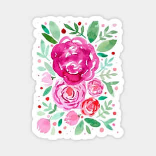 Watercolor roses bouquet - pink and green Magnet