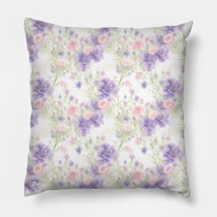 Watercolor Pattern With Wild Pink And Violet Flowers Pillow