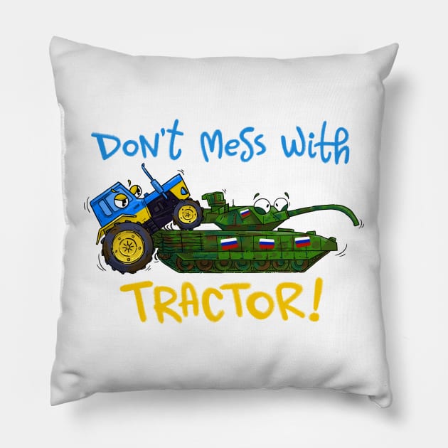 Ukrainian Tractor on Russian Tank Pillow by Ukraine Prints