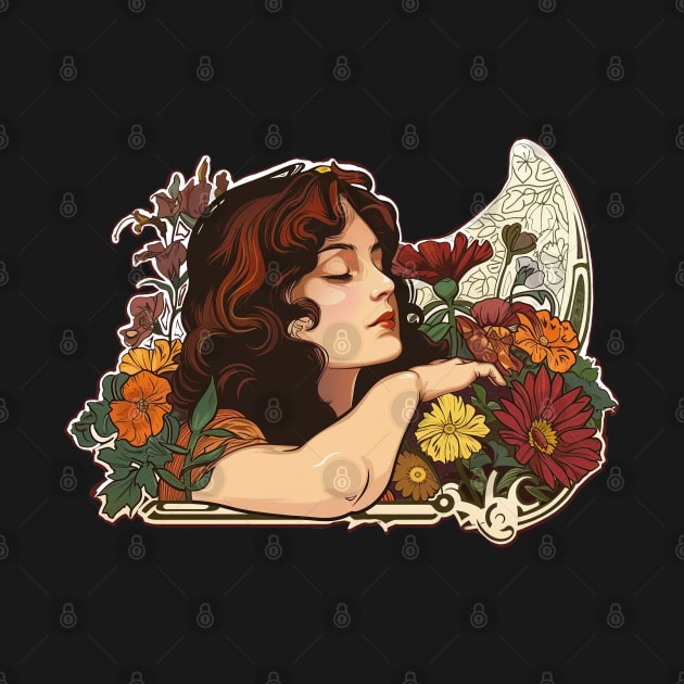 A portrait of a woman in the Art Nouveau style by feafox92