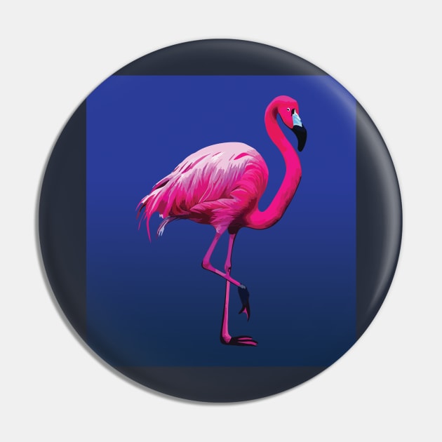 Striking Pink Flamingo on blue Pin by Geminiartstudio