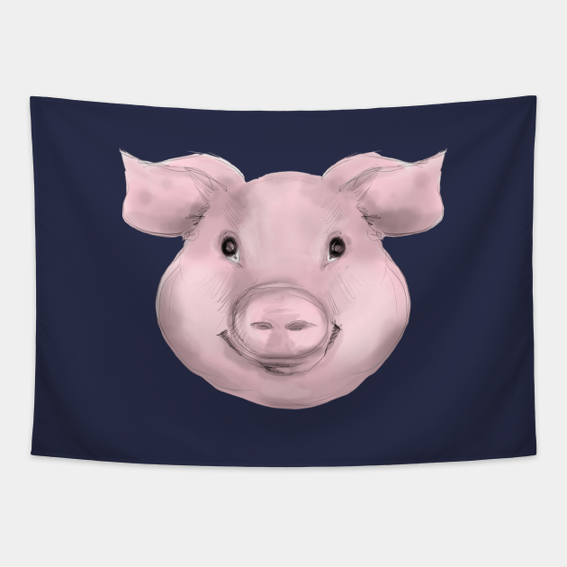 Cute Pig Face Drawing Sketch Design Gift Ideas - Pig - Tapestry | TeePublic