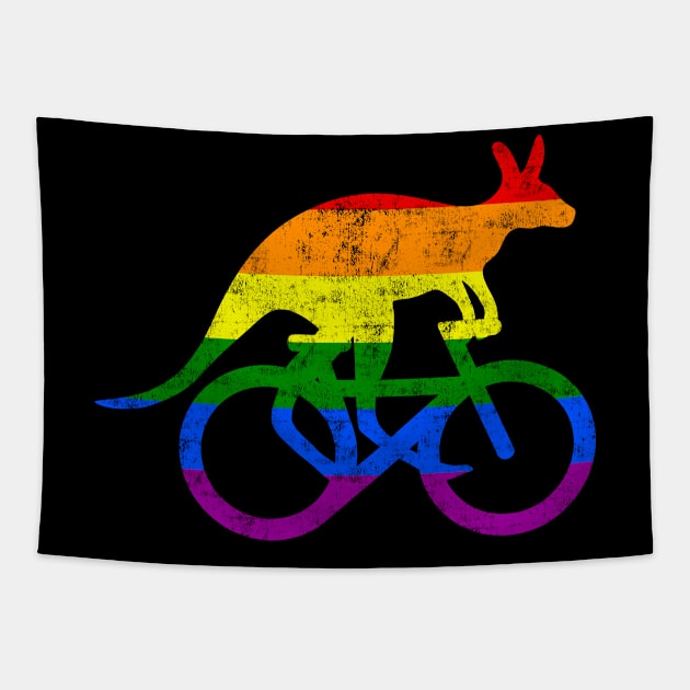 Cyclist Kangaroo Bicycle Funny Sport Motivation Rainbow Flag Tapestry by peter2art